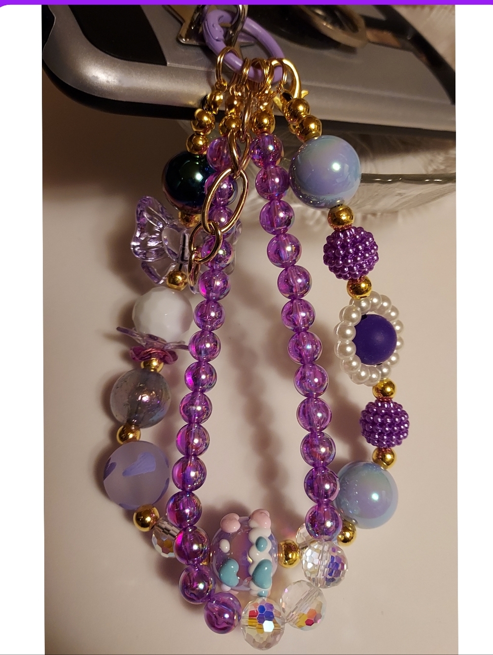 PURPLE 1 ❤️LOVE:HANDMADE. NEW PHONE KEYCHAIN CAMERA BAG ACCESSORY. PURPLE 1